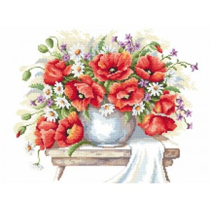 GC 8751 Cross stitch pattern on paper - Bouquet of poppies