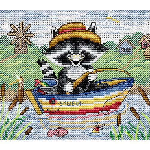 Cross stitch kit - Fishing raccoon Cross stitch kit - Fishing raccoon