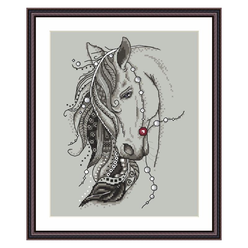 Mezen Mare with foal sampler modern folk horses cross stitch pattern PDF Instant download