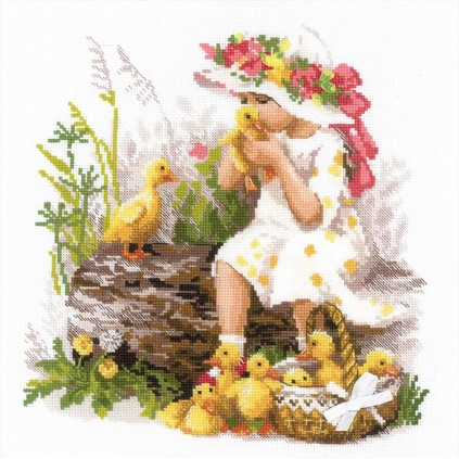 RIO 1781 Kit punto de cruz con hilo - Niña con patitos
