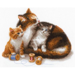 RIO 1811 Cross stitch kit with yarn - Cat with kittens