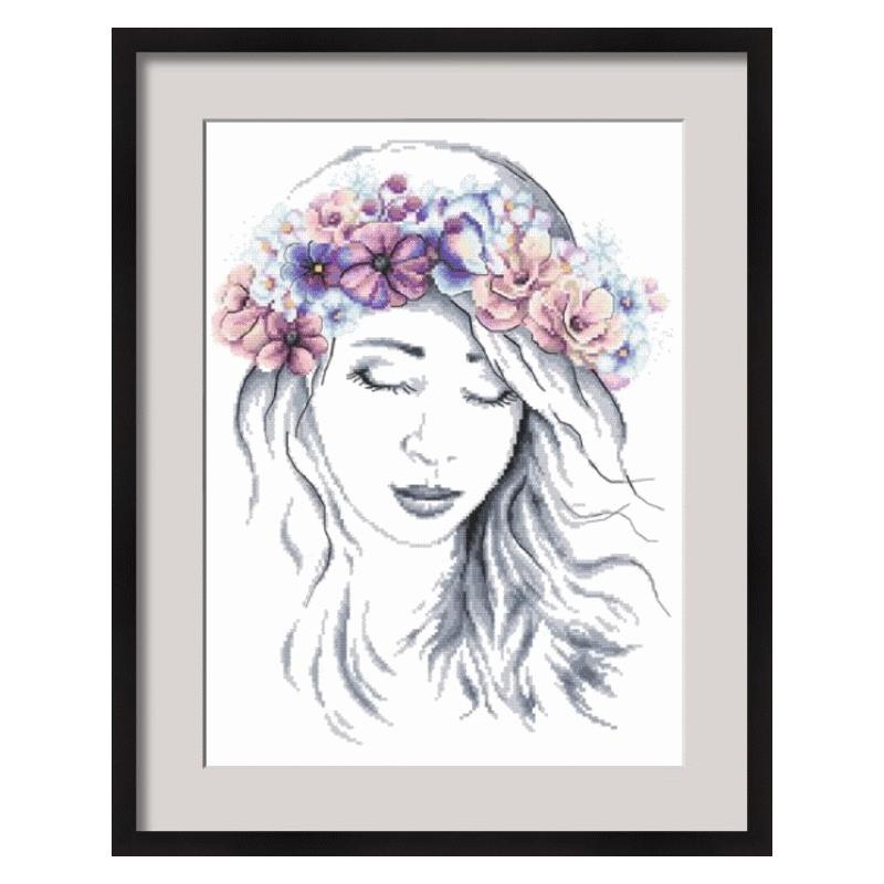Woman with Flower Crown Cross Stitch