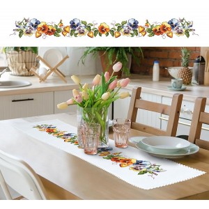 ZU 10422 Cross stitch kit - Long table runner with pansies