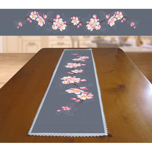 Cross stitch kit with a runner - Long table runner with pansies