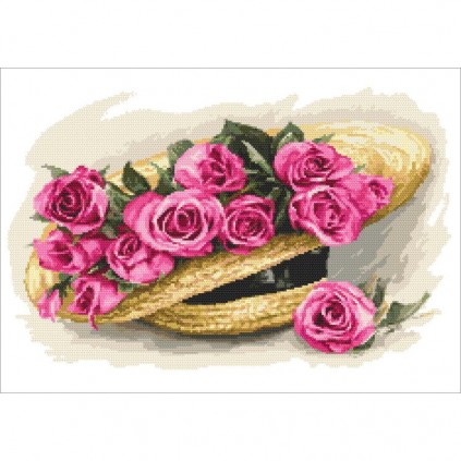 En 10435 Tapestry Aida - bukett av rosor i en hatt