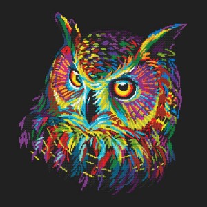 W 10635 Σχέδιο Cross Stitch PDF - Πολύχρωμη κουκουβάγια