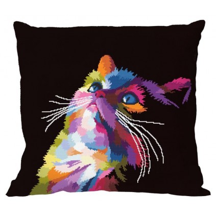 GU 10637-01 Kryssstingmønster - Pute - fargerik katt