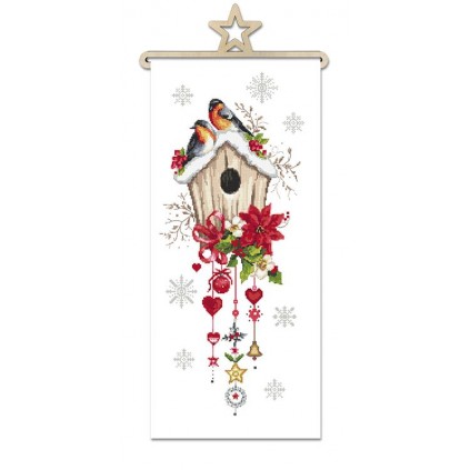 GC 10444 Patrón punto de cruz - Casa del pájaro navideño