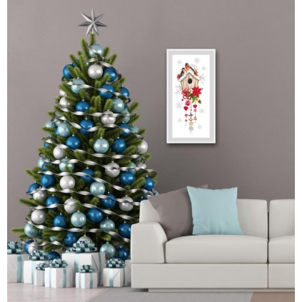 GC 10444 Patrón punto de cruz - Casa del pájaro navideño