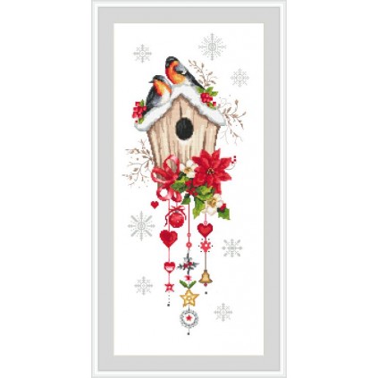 GC 10444 Patrón punto de cruz - Casa del pájaro navideño