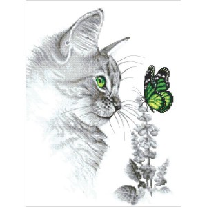 ZI 10300 Cross stitch kit with mouline and beads - Kitten with butterfly