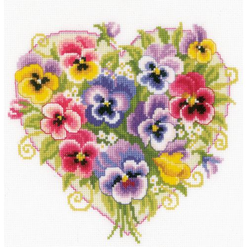 VPN-0170404 Cross stitch kit - Pansies in a heart shape VPN-0170404 Cross stitch kit - Pansies in a heart shape