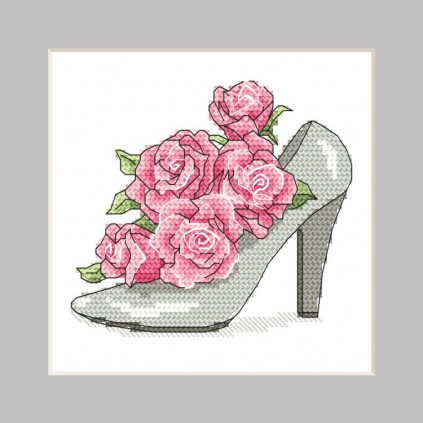 ZU 10326-01 Cross Stitch Kit - Postcard - Sko med roser