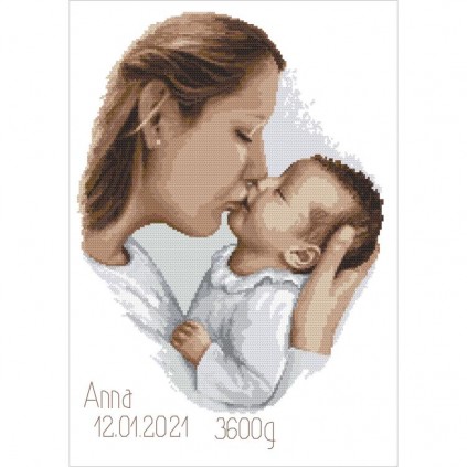 Z 10457 Kit punto croce - Certificato di nascita - Bacio della mamma