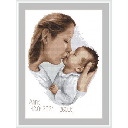 Z 10457 Kit punto croce - Certificato di nascita - Bacio della mamma