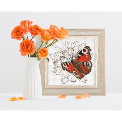 W 10330 Σχέδιο Cross Stitch PDF - Butterfly και Dahlia Flower