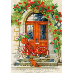 Rio 1831 Cross Stitch Kit med garn - italiensk dörr