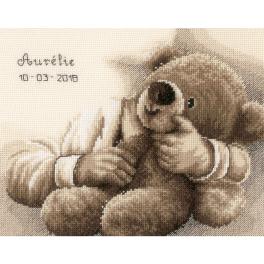 VPN-0163748 Cross stitch kit - Birth certificate - Teddy bear