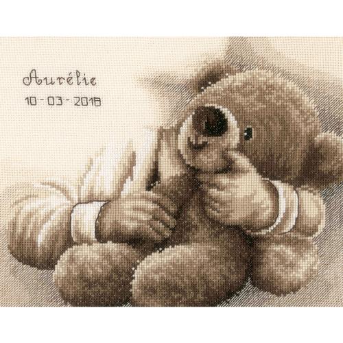 VPN-0163748 Cross stitch kit - Birth certificate - Teddy bear VPN-0163748 Cross stitch kit - Birth certificate - Teddy bear