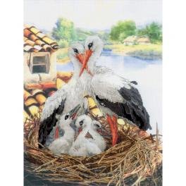 RIO 0088PT Cross stitch kit with mouline and printed background - Stork family
