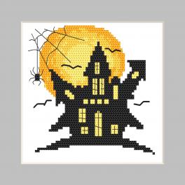 W 10474 Cross stitch pattern PDF - Postcard - Ghost house