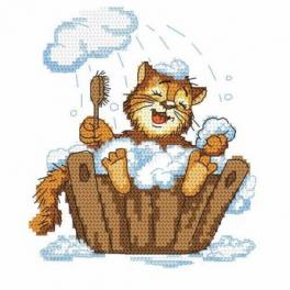 S 10067 Cross stitch pattern for smartphone - Kitten in a bath