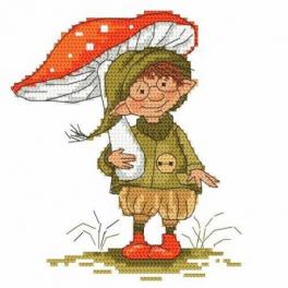 S 10018 Cross stitch pattern for smartphone - A gnome with a toadstool
