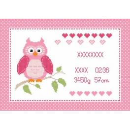 S 8634-01 Cross stitch pattern for smartphone - Birth certificate with owl