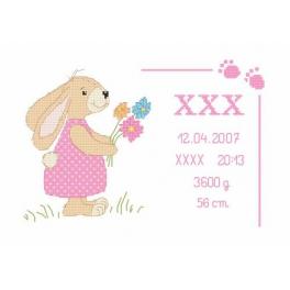 S 8635-01 Cross stitch pattern for smartphone - Birth certificate with bunny