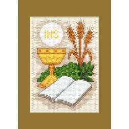 S 8418 Cross stitch pattern for smartphone - Holy communion card - Holy Bible and grain ears