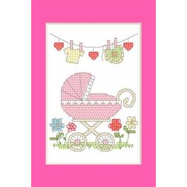 S 8614-01 Cross stitch pattern for smartphone - Birthday card - Birth of a girl