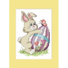 S 8624-01 Cross stitch pattern for smartphone - Easter postcard - Bunny with Easter egg