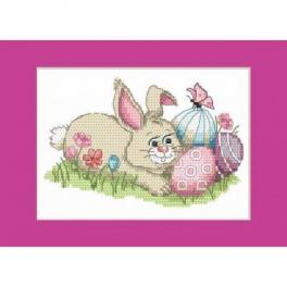 S 8624-02 Cross stitch pattern for smartphone - Easter card - Bunny with Easter eggs
