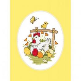 S 10252-01 Cross stitch pattern for smartphone - Easter postcard - Hen with chicks